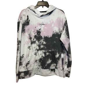 Hollister women’s tie-dye hoodie in white, black, and pink. Size M.